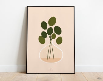 AFFICHE PILEA "BOHEME" - Illustration plante A3 - Poster, végétale, botanique, plantes, décoration, art, jungle paper, boho, vintage