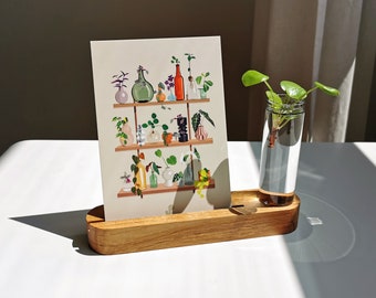 PHOTO HOLDER & CUTTINGS - Solid oak photo card holder, plants, cuttings, wooden support, designer decorative object, interior wall decoration