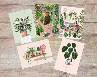 LOT OF 5 POSTCARDS - A6 Size - Plant poster, botanical illustration, plants, decoration, art, vintage card, jungle paper