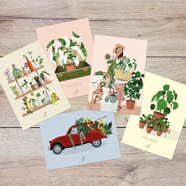 LOT 5 POSTCARDS - A6 format - Plant poster, plant illustration, botany, plants, decoration, art, vintage card, jungle paper