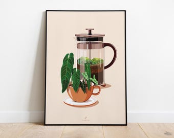 COFFEE & PLANTS - A3/A4 coffee poster - plant illustration, botanical, plants, decoration, art, print, poster, jungle paper, boho