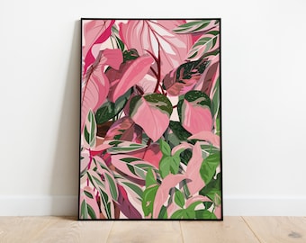 PHILODENDRON PINK PRINCESS Ladies - Affiche plante A3/A4 - Poster, illustration végétale, botanique, plante, décoration, print, jungle paper