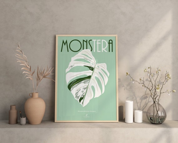 MONSTERA DELICIOSA VARIEGATA - Affiche plante A3/A4 - illustration végétale, botanique, décoration, art, plantes d'intérieur, jungle paper