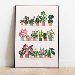 PFLANZENREGAL - A3/A4 Pflanzenposter - Pflanzenillustration, Botanik, Pflanzen, Dekoration, Kunst, Druck, Dschungelpapier, Boho, Vintage, Regal