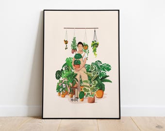 PLANT LADY "More plants please" #3 - Personalized A3/A4 poster - plant illustration, botany, decoration, art, print, portrait