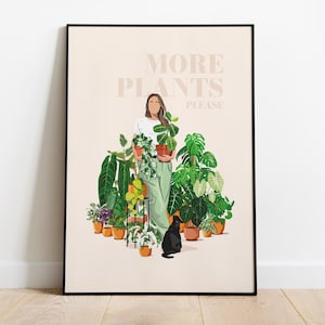 PLANT LADY「もっと植物をください」#1 - パーソナライズされた植物ポスター A3/A4 - 植物のイラスト、植物学、装飾、アート、印刷、肖像画