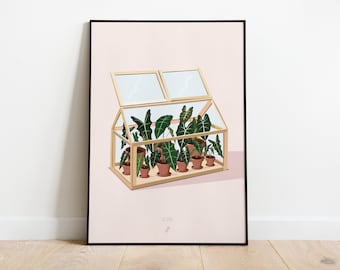 INDOOR GREENHOUSE - A3 plant poster, plant illustration, botany, plants, decoration, art, print, poster, jungle paper, alocasia
