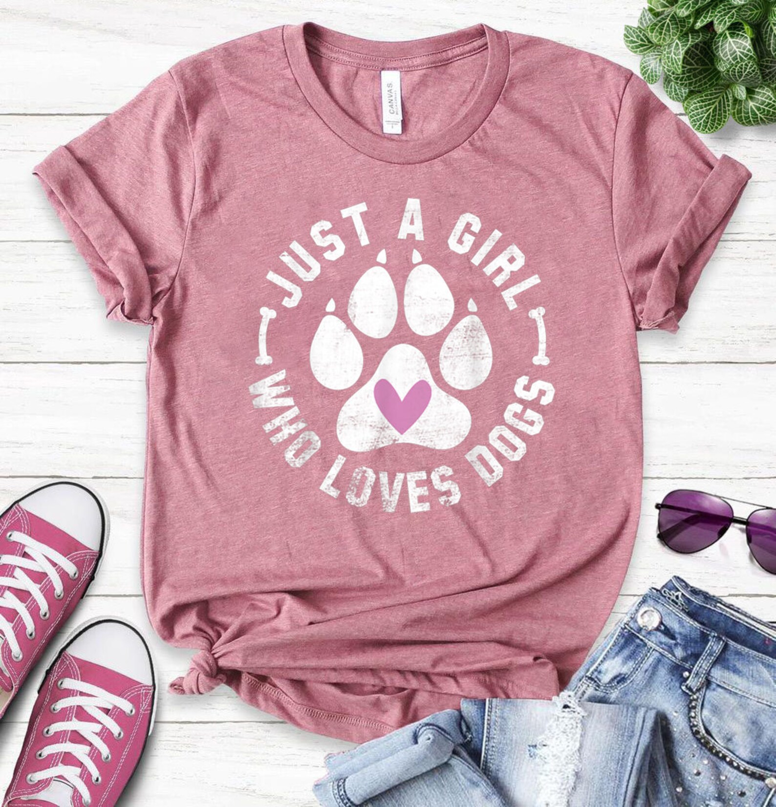 Just A Girl Who Love Dogs Shirt Dog Lover Shirt Gift Paw Etsy