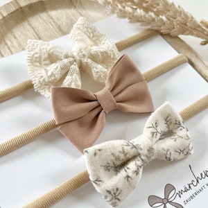 Baby Hairband Set of 3 | hair bow for girls | Muslin | crochet lace | Boho | Cream | Natural|Taupe|Baby hair band|Newborn|Baby gift