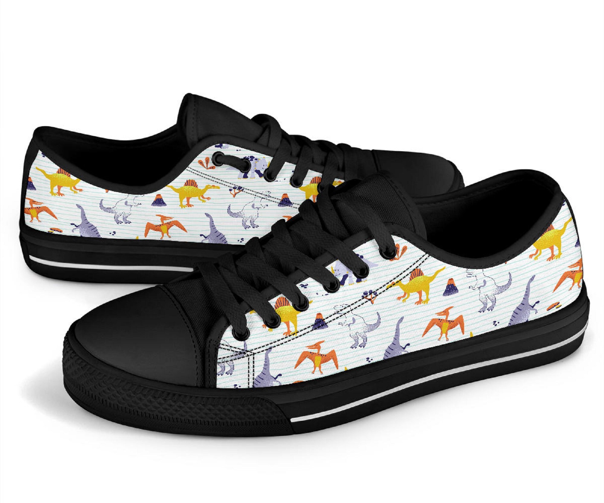 Dinosaur T rex Pattern Print Black Sneaker Shoes For Men Women
