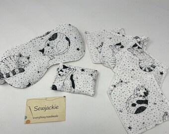 Gift set. Handmade luxury relaxing spa set. Cat themed fabric