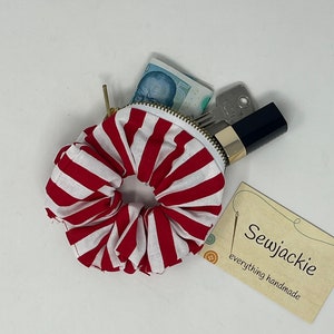 Zipper stash scrunchie purse Red white stripes