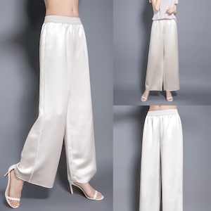100% Real Mulberry elephant silk pants /Silk Palazzo pants/loss pants/ high waist flap pants/pants skirt/ wide leg trousers/silk trousers