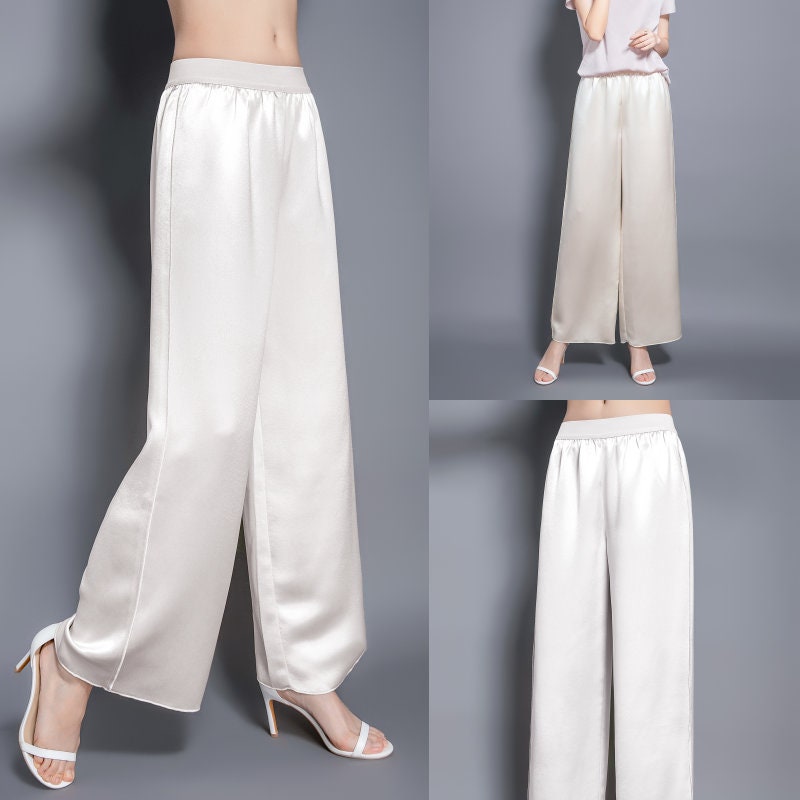 ladies cream silk trousers