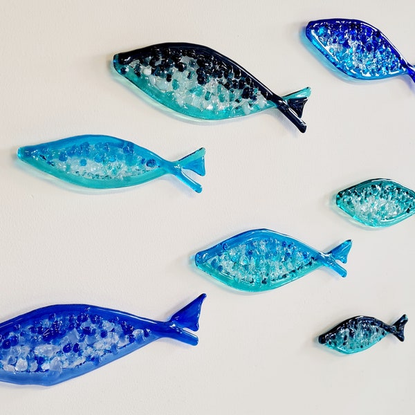 Fused Glass Floating/Swimming Fish with invisible wall mount medium