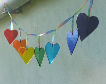 Fused Glass Rainbow Hearts Bunting