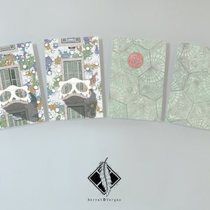 Jeu de cartes postales nº 2 Barcelone | 4 mini impressions 10 x 15 cm | postales 10x15cm | Cadeau imprimé voyage Barcelone, mini-impressions mignonnes Art nouveau Gaudí