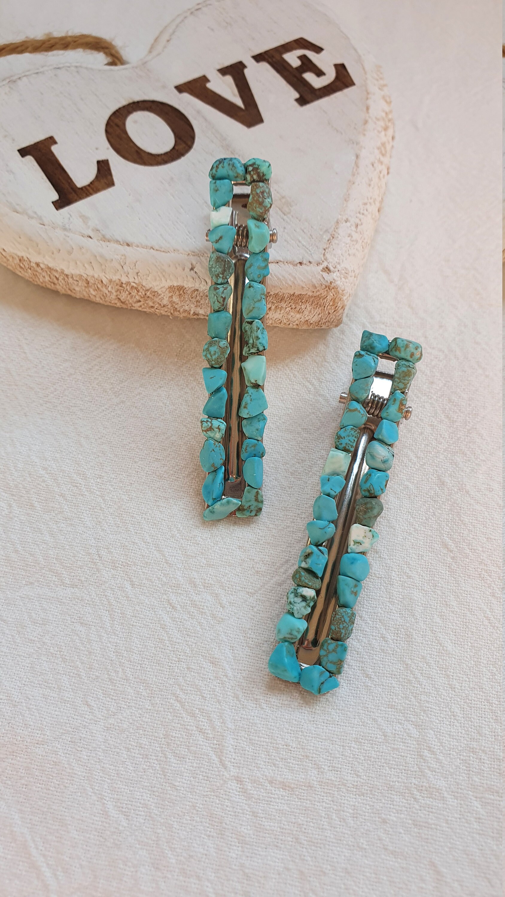 2 Pcs Turquoise Barrettes Gemstone Hair Clip Jewelry Etsy