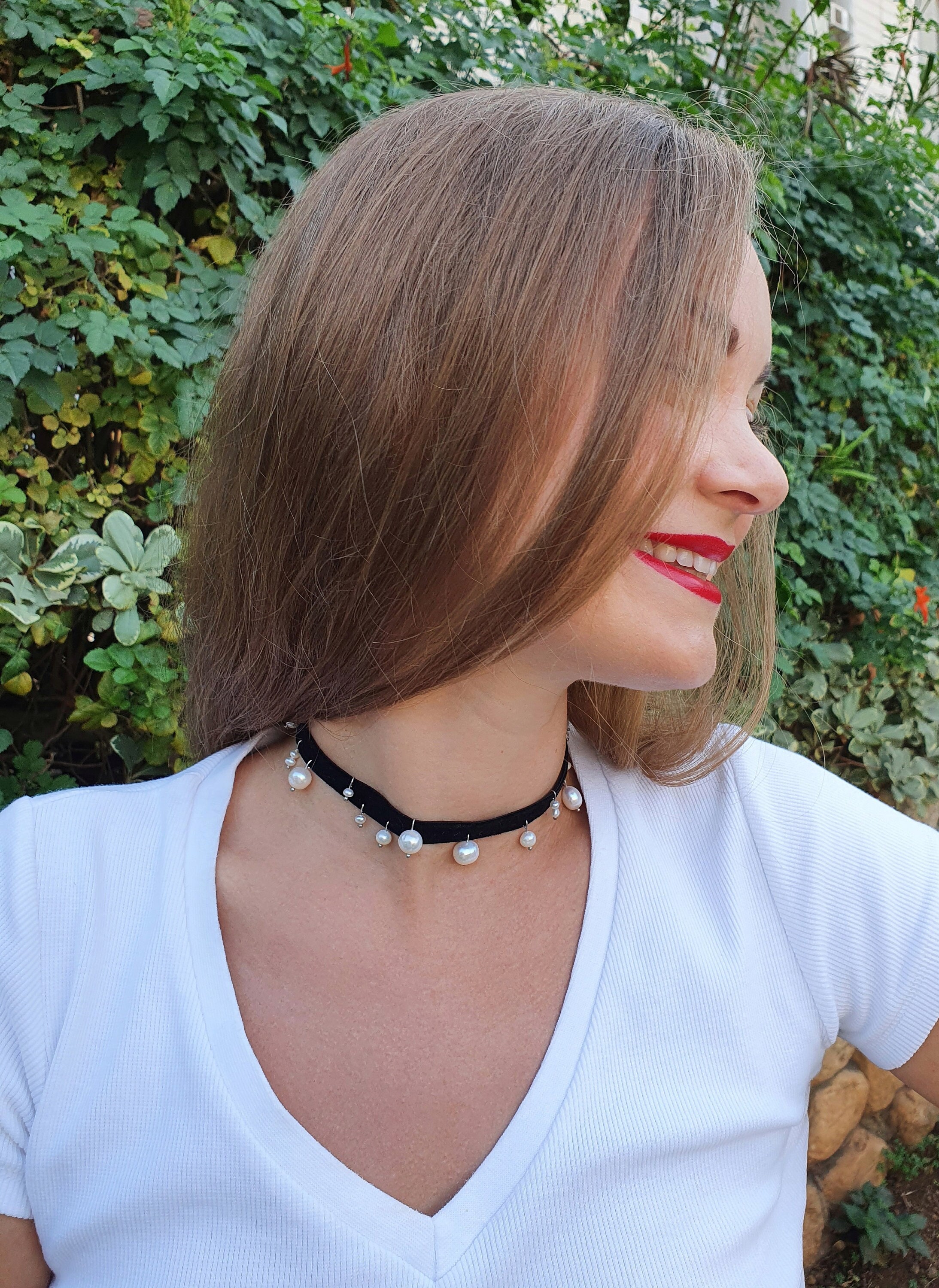 Pearl Velvet Choker or Bracelet Baroque 
