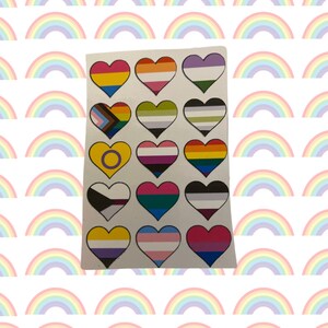 Tiny Pride Flag Hearts Sticker Sheet (15 pride flags in one sheet!)