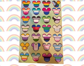 Mouse Head Pride Flag Sticker Sheet, 28 Flags