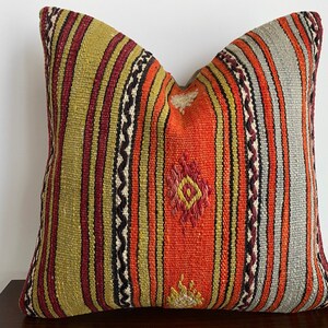 Orange Kilim pillow 16x16 kilim pillow,decorative throw pillow,bohemian carpet pillow. kilim rug,home decor 40x40 cm