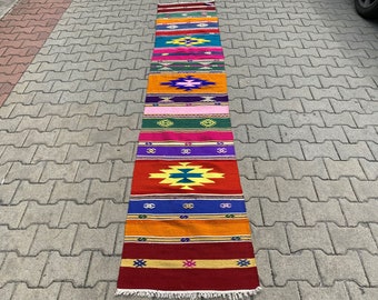 Colorful Kilim Runner, Handmade Runner, Wool Runner, Anatolian Runner, Turkish kilim rug runner  24''X116'' 60X295 CM