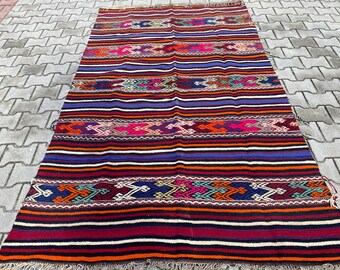 Alfombra ANTIGUA Anatolia, Alfombra Kilim rosa, Alfombra kilim vintage, Alfombra kilim tejida a mano, Alfombra Kilim, kilim turco 61''x96.50'' 155 x 245 cm