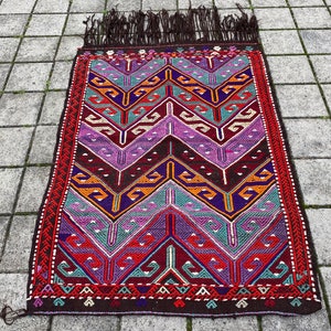 ANTIQUE , embroidered, dowry rug, 35" x 47" 88 x 120 cm, VİNTAGE small area rug, kilim rug, vintage rug, bohemian rug, bathroom rug,