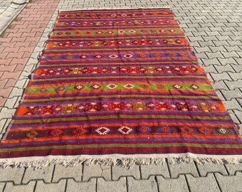 Alfombra ANTIGUA Anatolia, alfombra Kilim naranja, alfombra kilim vintage, alfombra kilim tejida a mano, alfombra Kilim, kilim turco 75''x115'' 190 x 293 cm