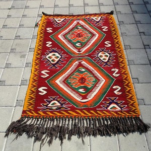 Turkish Kilim Door mat Vintage Kilim, Oushak Kilim, Decor Kilim, Area Kilim, Home Decor, Organic Kilm Rug Floor Rug 35,5&#39;&#39;X52&#39;&#39;   90,5X132