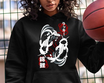 Japońska szczęśliwa ryba Koi/Yin Yang Koi/Kawaii Anime prezent Unisex bluza z kapturem
