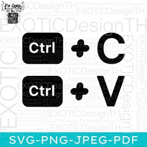 May include: Black and white illustration of two computer keyboard keys. The keys are labeled "Ctrl" and have a plus sign between them. The first key is followed by the letter "C" and the second key is followed by the letter "V".
