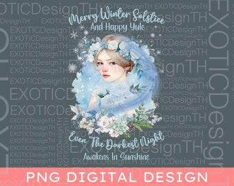 Merry Winter Solstice And Happy Yule, Princess Snowflake, Floral Christmas, Prince Couple Funny Birthday, Card Poster Stickers Digital PNG