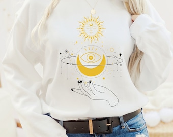 Boho Sun and Moon/Witchy Clothing Hippie/Sunshine Moon Face/Vintage Crewneck/Sun Moons Gypsies Sweatshirt