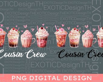 Cousin Crew Leopard Xmas PNG, Christmas Watercolor Cafecito y chisme, Cute Pink Coffee Cups Drink, Boss lady Squad, Sublimation Digital PNG