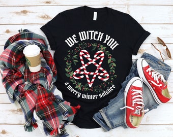 We Witch You A Merry Winter Solstice Yule Pagan Santa Christmas Krampus Red Pentagram Wiccan Funny Xmas Holiday Unisex T-Shirt