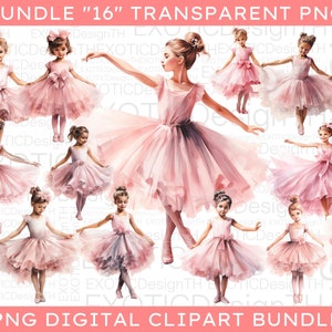 Pink Watercolor Little ballerinas clipart, Nursery Decor Baby Kids PNG, Girl Ballet Dancing, Birthday Baby shower, Sublimation Digital PNG