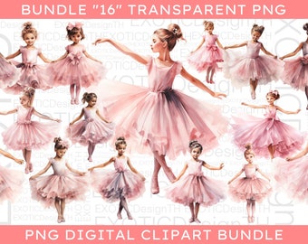 Pink Watercolor Little ballerinas clipart, Nursery Decor Baby Kids PNG, Girl Ballet Dancing, Birthday Baby shower, Sublimation Digital PNG