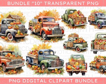 Watercolor autumn old pickup truck clipart, pumpkins vintage, fresh market, harvest fall scenery farm, Thanksgiving Sublimation, Digital PNG