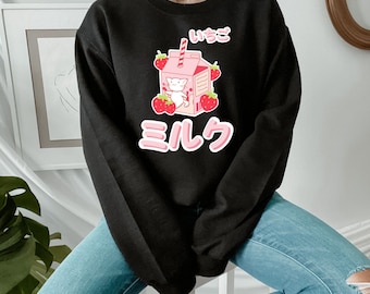 Rosa Neko Milch / Erdbeermilch Japanisch / Süße Kawaii Katze / Anime Otaku Geschenk Sweatshirt