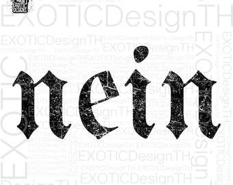 May include: Black and white distressed graphic of the word "mein" in a gothic font style.
