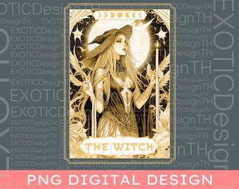 Witch Tarot Card Magic PNG, Boho Mystic Celestial, Dark Academia Witchy, Aesthetic Moon Phases, Witchcraft Halloween Sublimation Digital PNG