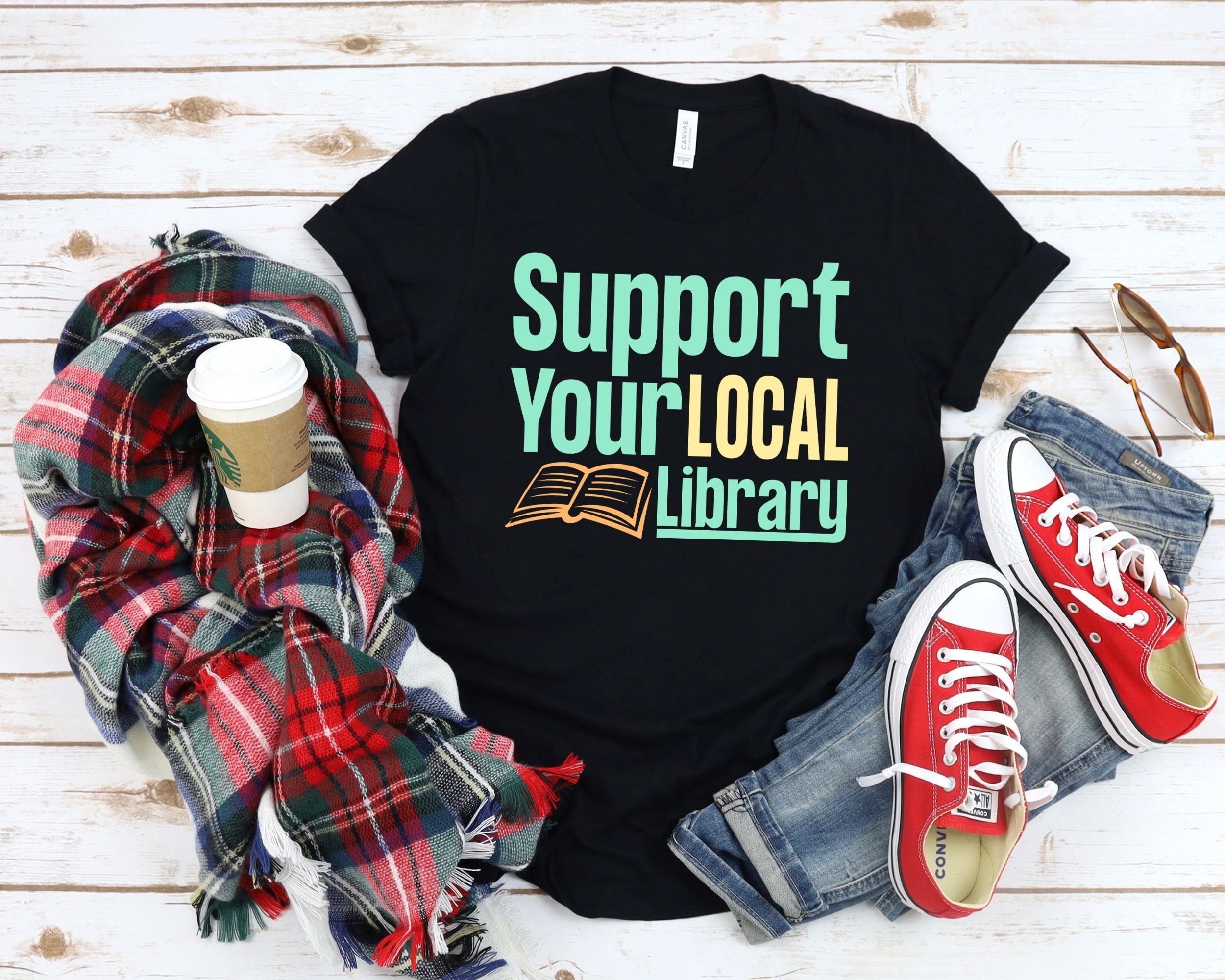 Support Your Local LibraryBook WormBook Lover ReaderBibliophile GiftsBook Nerd T-Shirt