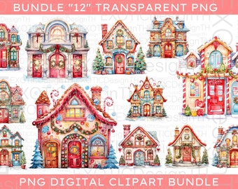 Watercolor Christmas Cute Red Door Clipart, Winter Xmas Ornaments, Holiday House Festive Home Decor, Christmas Trees Sublimation Digital PNG
