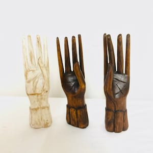 Ring Display Holder.  Wooden Hand Ring Display.  Hand Carved. 7.75” Tall.