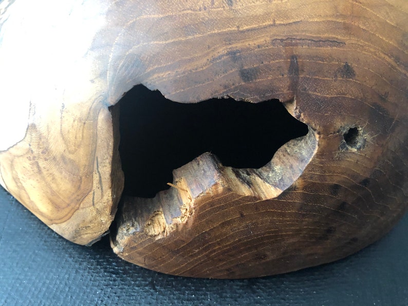 Teakwood Bowl. Beautiful Wood Grain. Hand carved. Natural oils finish. Use as a decorative, fruit or utility bowl. 11 diameter. image 3
