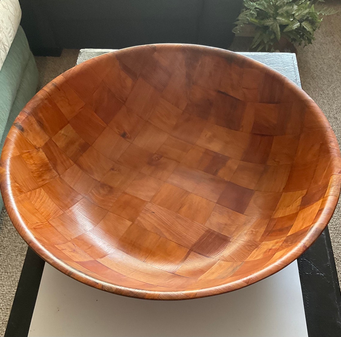 Vintage Extra Large Sliced Bamboo Bowl. 20 Diameter. Except Etsy