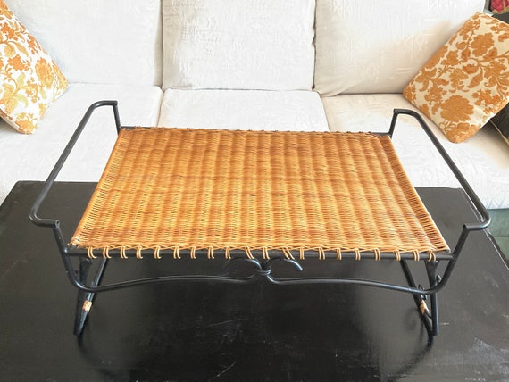 Breakfast Bed Tray. Laptop Bed Desk. Woven Rattan Wicker. Metal