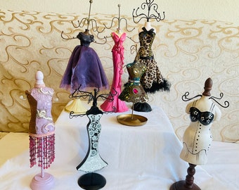 Vintage Doll Mannequin Jewelry Organizer. 7 choices at variation. Gowns, beads, carved Wood, decorated mirrors. Height varies from 16”-10”.